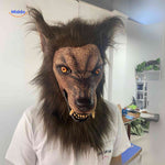 masque de loup halloween avec yeux dorés lumineux, latex haute qualité