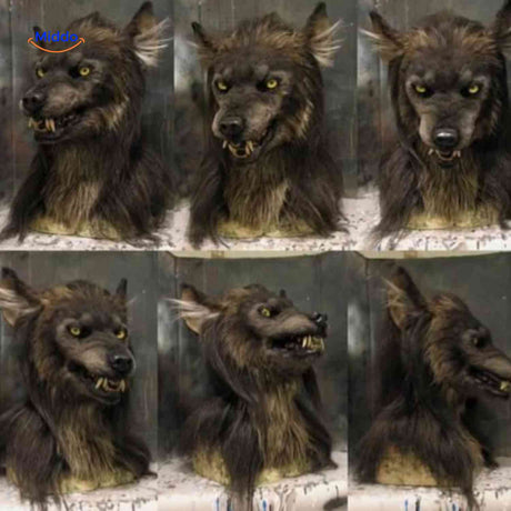 masque loup réaliste en latex vu sous plusieurs angles pour halloween