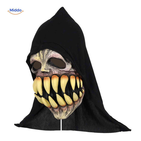 masque monstre halloween avec grandes dents menaçantes très réalistes