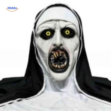masque de nonne réaliste et effrayant pour halloween, vue de face