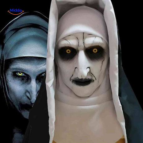 masque de nonne avec yeux éclairés en style creepy pour une frayeur garantie