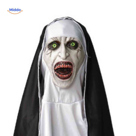 masque de nonne halloween avec yeux illuminés effet creepy