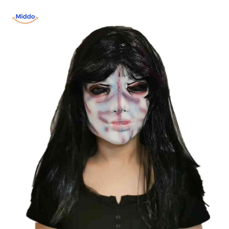 masque pâle avec cicatrices de coutures et regard sinistre très réaliste halloween