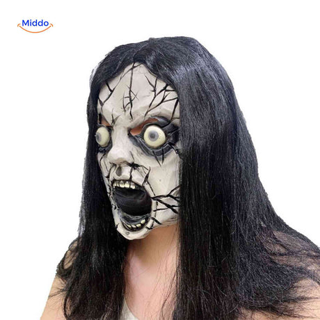 masque poupée effrayant avec fissures et grands yeux saillants pour halloween horreur