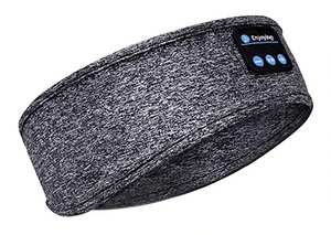 masque de sommeil bluetooth gris en tissu lavable avec commandes audio accessibles