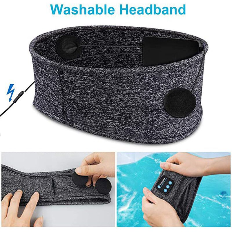 masque de sommeil bluetooth gris en tissu lavable avec commandes intégrées