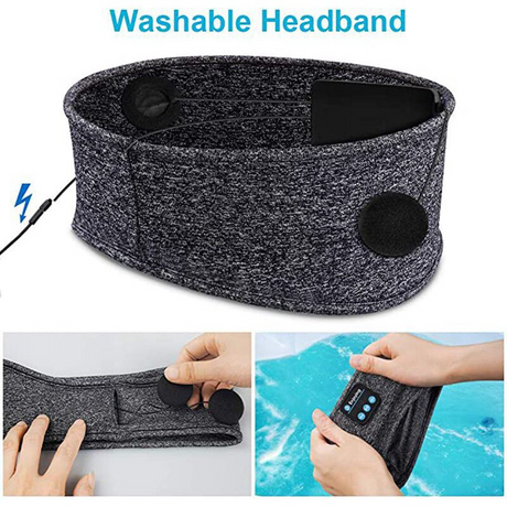 masque de sommeil bluetooth gris en tissu lavable avec commandes intégrées