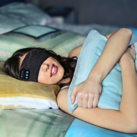bandeau masque de sommeil bluetooth noir idéal pour le sport nocturne et la relaxation