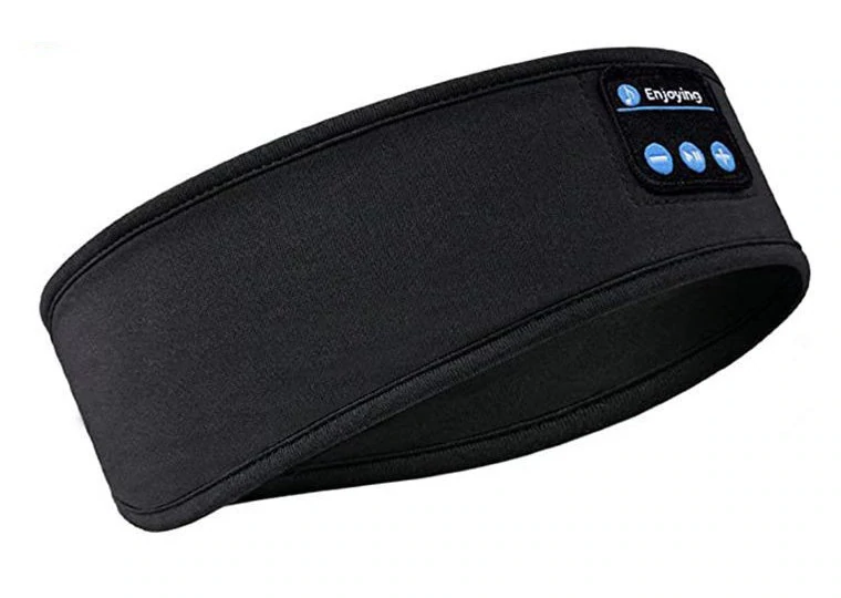 masque de sommeil bluetooth noir avec commandes de lecture visibles