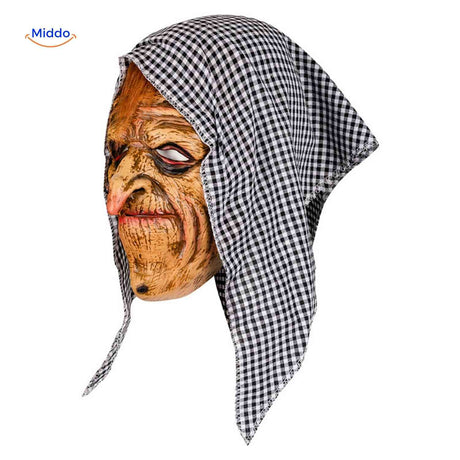 masque sorcière halloween avec tissu à carreaux, look vintage terrifiant