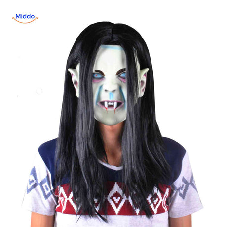 masque vampire effrayant avec cheveux en serpents et peau blanche pour halloween