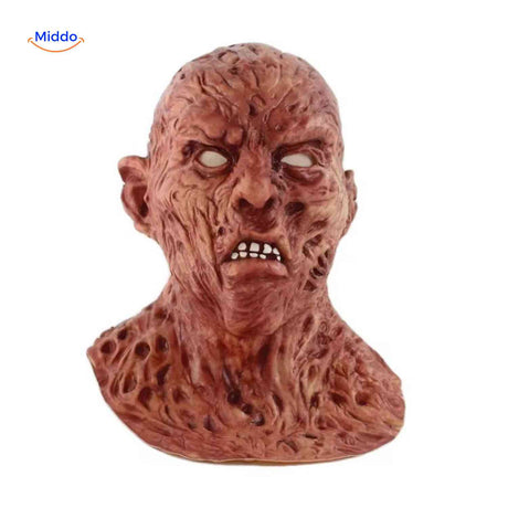 masque zombie brûlé avec dents visibles pour un déguisement halloween réaliste