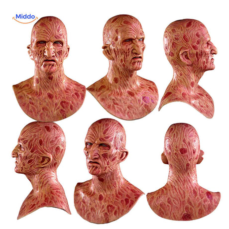 six masques zombie brûlés halloween présentés sous différentes perspectives et variantes