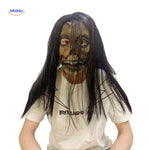 masque zombie horreur avec longs cheveux noirs et visage vert repoussant halloween