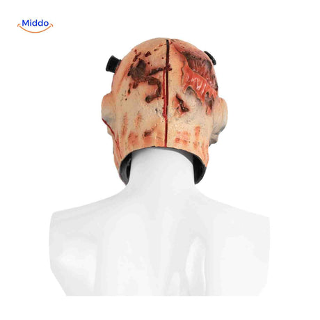 masque zombie halloween vue arrière en latex montrant l'intérieur confortable