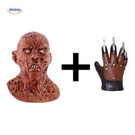 masque zombie aux yeux blancs effrayants accompagné d'une main à griffes