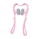 masseur cervical à 6 roues points de pression coloris rose sur fond blanc