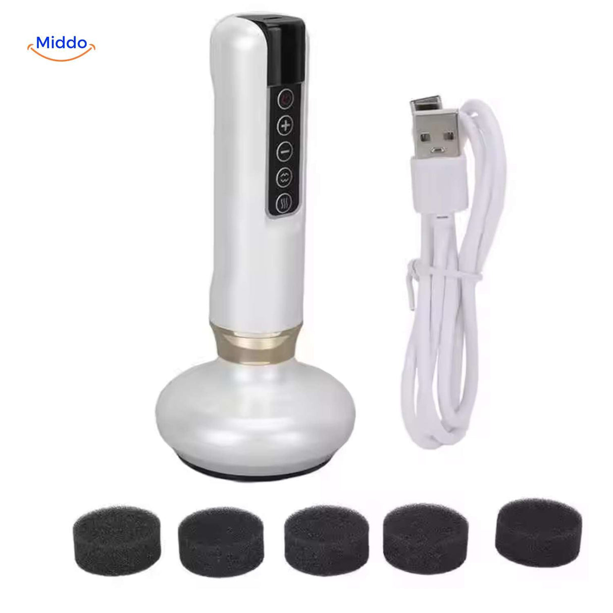 masseur cupping blanc rechargeable via USB, pratique pour une utilisation partout
