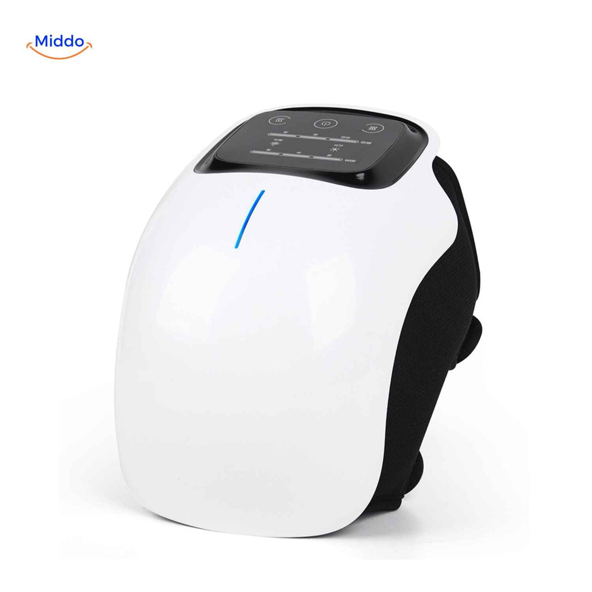 masseur genou avec ecran LED integre affichant les parametres de chaleur, vibration et mode de soin