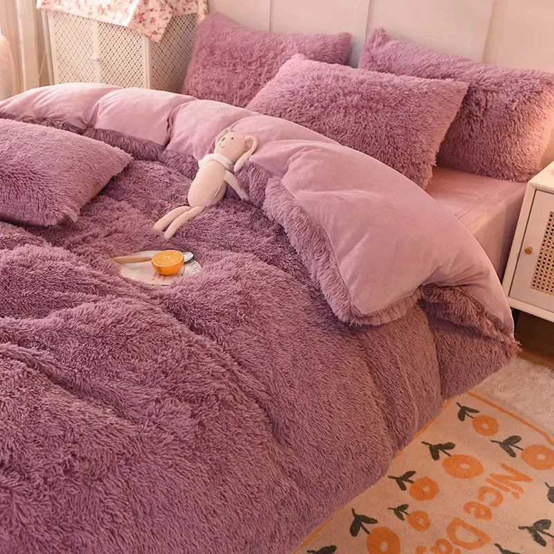Parure de lit Teddy Fluffy en polaire, Mauve