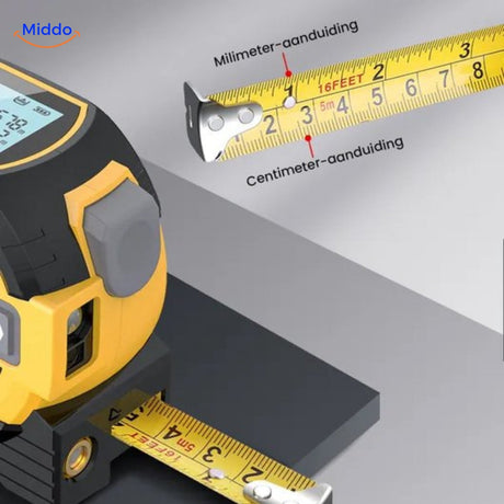 mètre laser 3-en-1 coloris jaune avec affichage en centimètres, portée 60 m