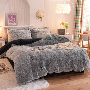 Parure de lit Teddy Fluffy en polaire, Gris moyen