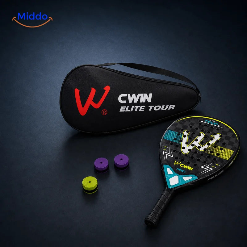 ApexTour raquette de padel: raquette avec sac et surgrips colorés.