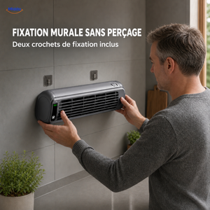 BreezeFlex ventilateur mural rechargeable: homme installant le ventilateur sans perçage.