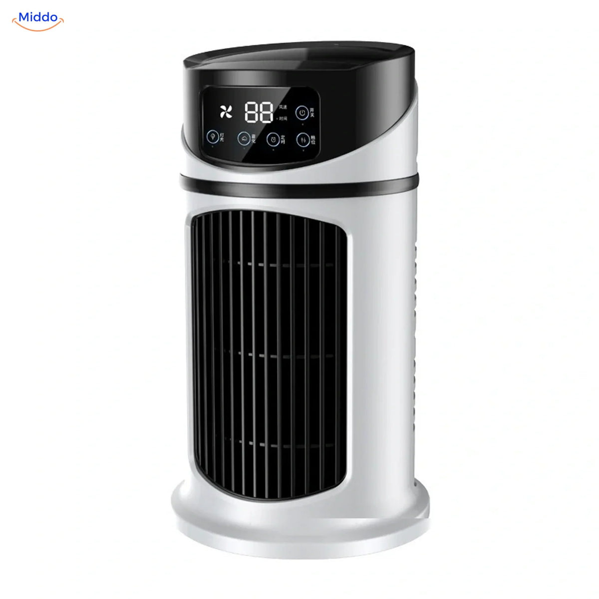 BreezeMist ventilateur USB de table avec brumisation: modèle blanc et noir sur fond blanc.