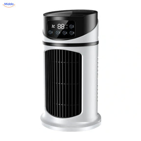 BreezeMist ventilateur USB de table avec brumisation: modèle blanc et noir sur fond blanc.