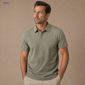 BreezeWear polo homme à manches courtes: modèle vert olive porté par un homme.