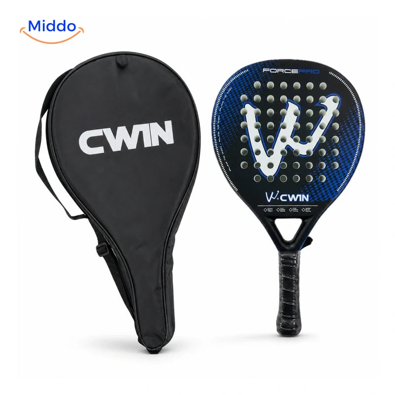 CourtControl raquette de padel: raquette bleu foncé avec housse de protection.