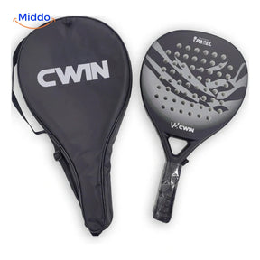 CourtControl raquette de padel: raquette grise avec housse noire sur fond blanc.