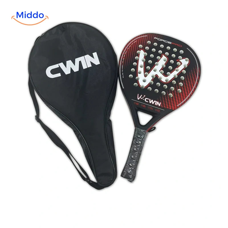 CourtControl raquette de padel: raquette rouge et noire avec housse de protection.