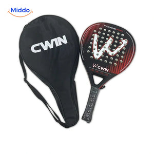 CourtControl raquette de padel: raquette rouge et noire avec housse de protection.