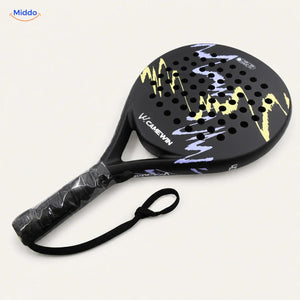 CourtMatch raquette de padel: modèle noir aux accents jaunes et violets.