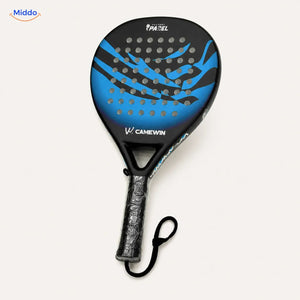 CourtMatch raquette de padel: modèle rond bleu vu de face.