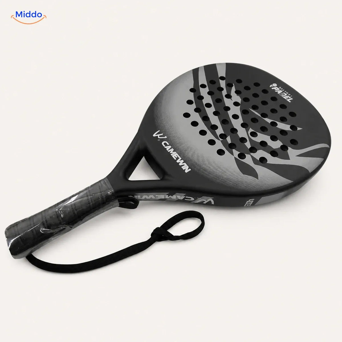 CourtMatch raquette de padel: modèle rond gris avec dragonne.
