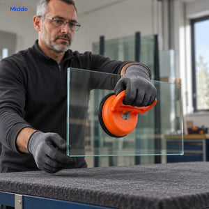 DentGrip ventouse à verrouillage: homme positionnant une vitre avec la ventouse orange.