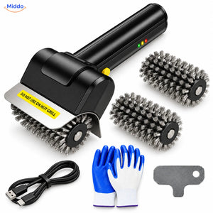 GrillMaster brosse électrique pour barbecue: ensemble avec deux rouleaux de brossage supplémentaires et accessoires.