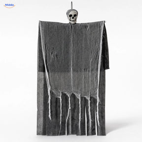 HauntCraft fantôme suspendu d’Halloween: grand modèle gris sur fond blanc.