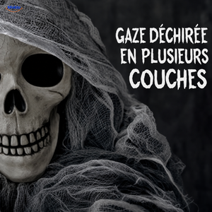 HauntCraft fantôme suspendu d’Halloween: gros plan du crâne et de la gaze déchirée.