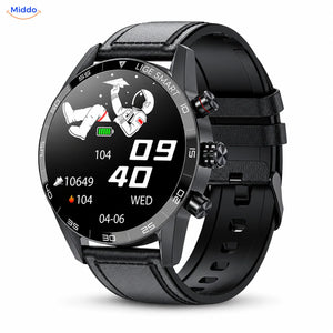 LIGE montre connectée: modèle noir avec bracelet en cuir.