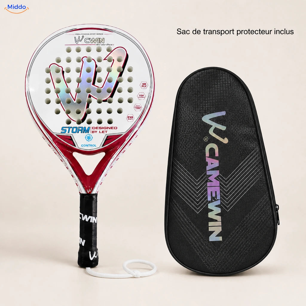 PadelPro raquette de padel: raquette avec housse de protection noire.