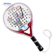 PadelPro raquette de padel: raquette rouge et blanche avec dragonne sur fond blanc.