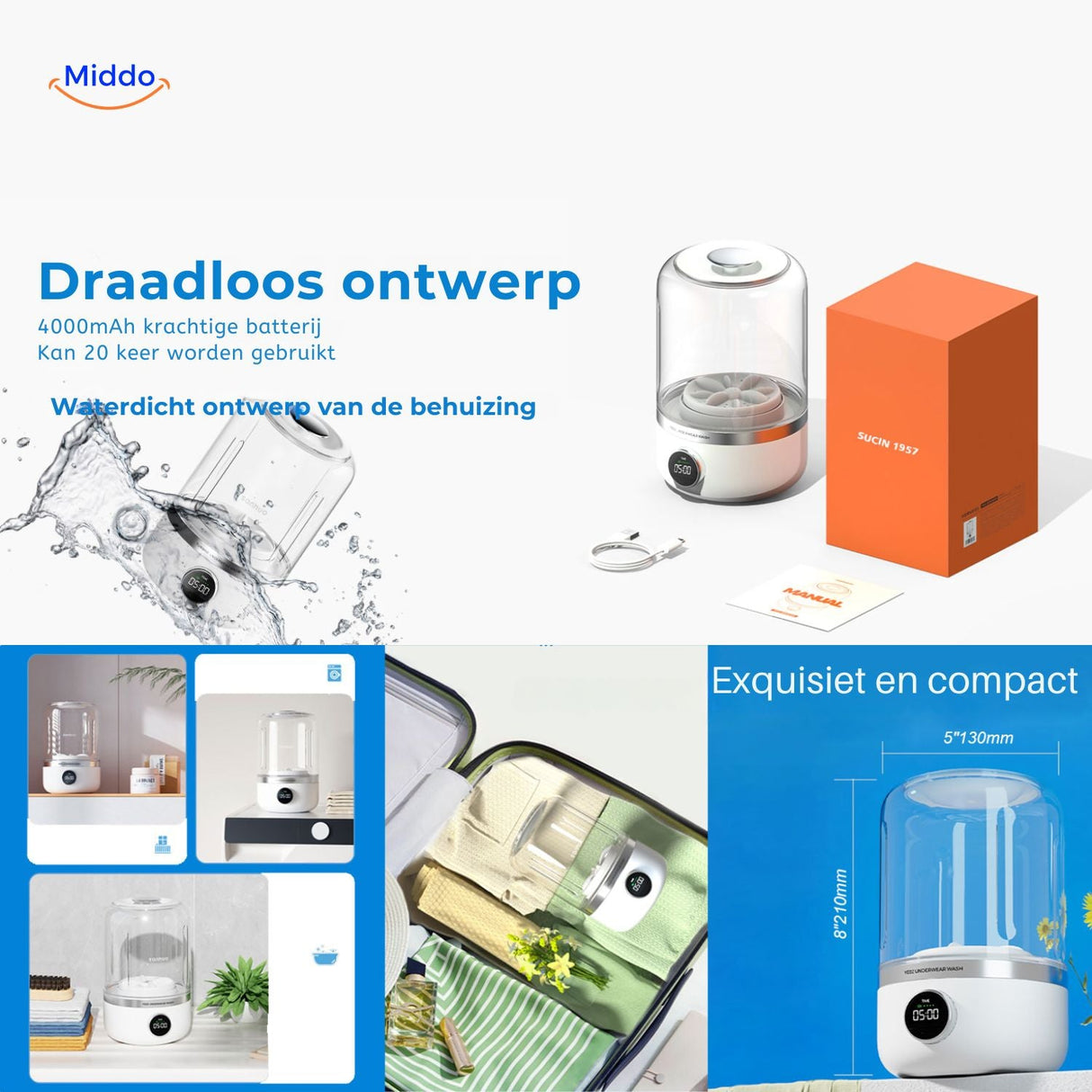 mini lave-linge sans fil avec batterie puissante intégrée pour laver en voyage