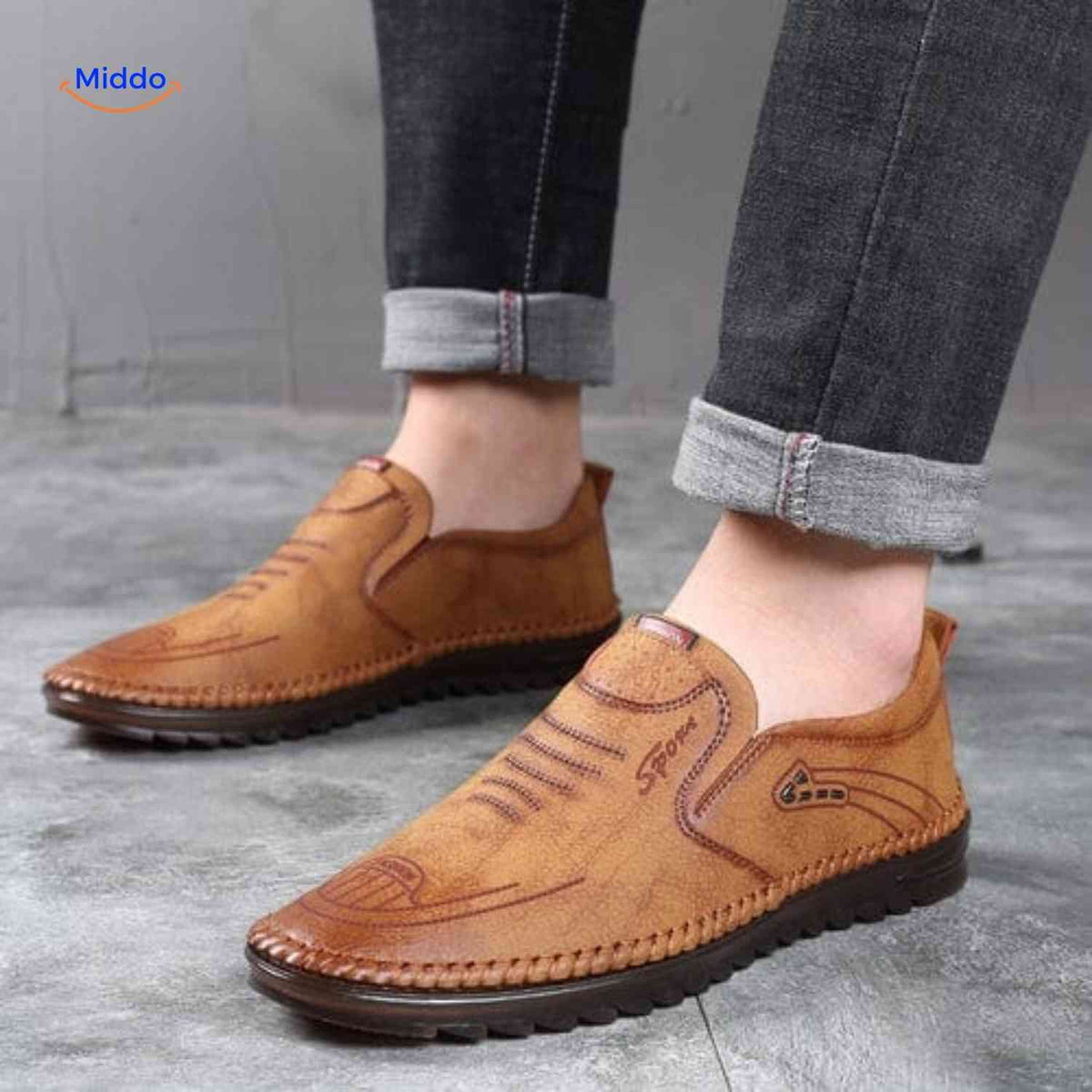 Mocassins Solura kaki à dessus uni, chaussure homme respirante à enfiler