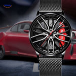 montre automatique élégante avec accents rouges et bracelet en cuir stylé