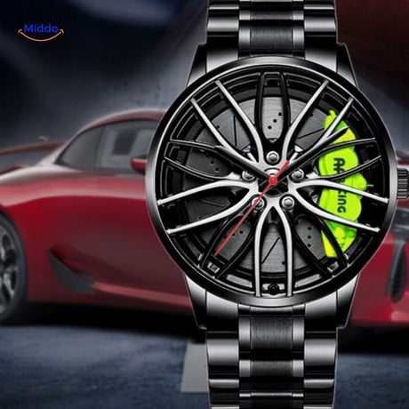 montre automatique homme avec bracelet en acier et détails verts sportifs