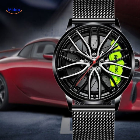 montre automatique homme avec bracelet en maille et accents verts sportifs